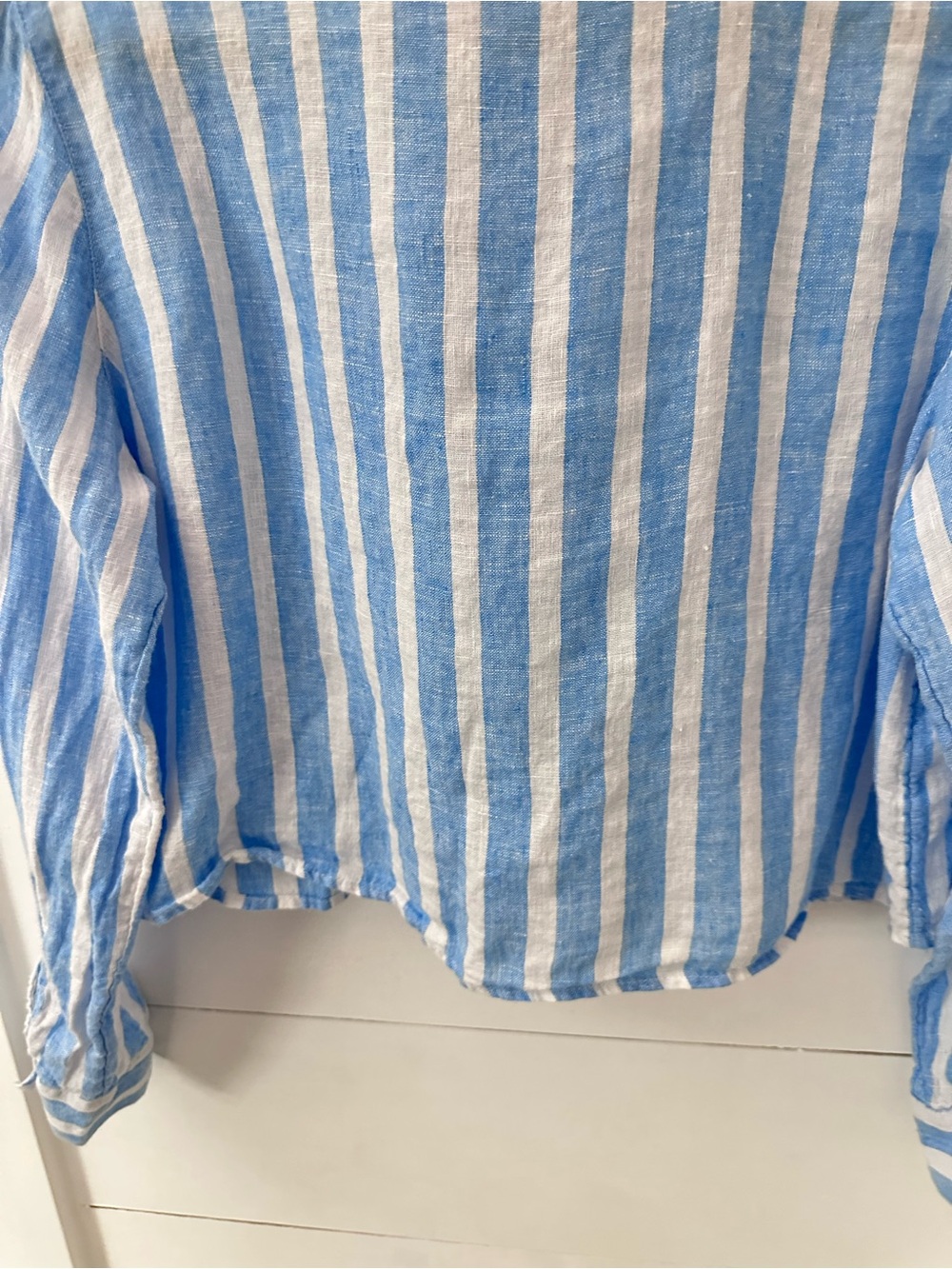 Cynthia Rowley M Linen blue-white stripe long sleeve cottagecore coastal blouse - Picture 7 of 13